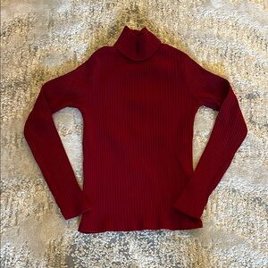 ZARA Burgundy Ribbed Turtleneck Cotton Top
